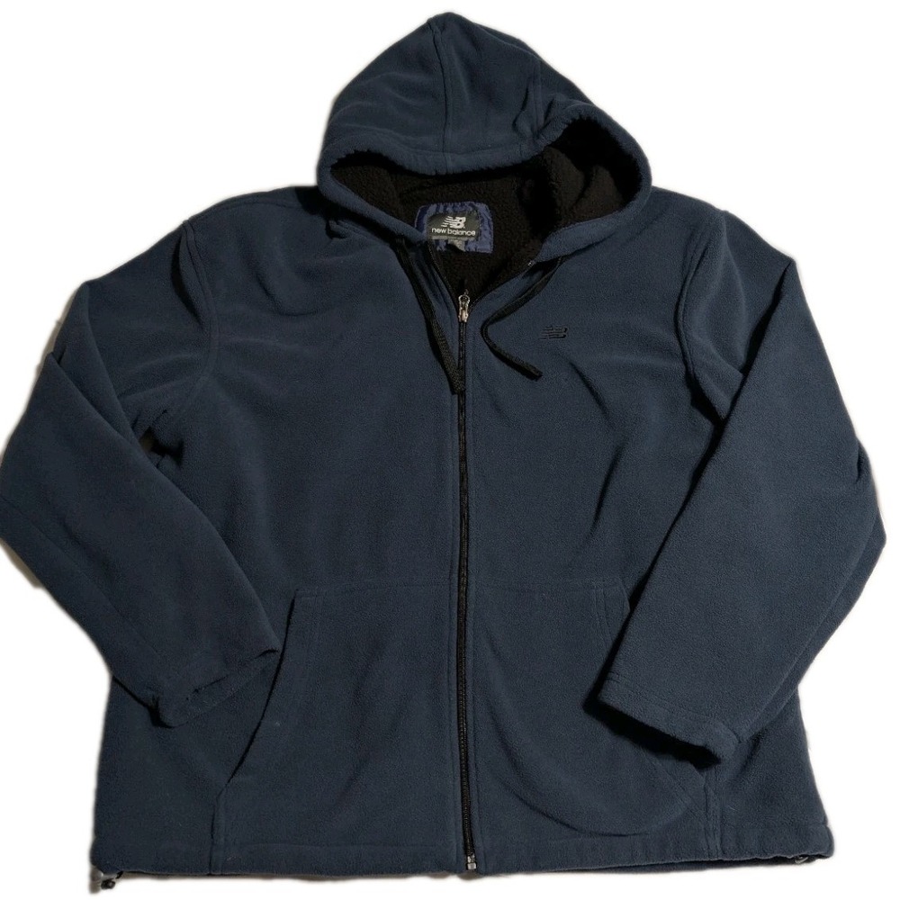 New Balance Fleece Jacket Mens L Blue Full Zip Hooded Outdoor Pockets‎